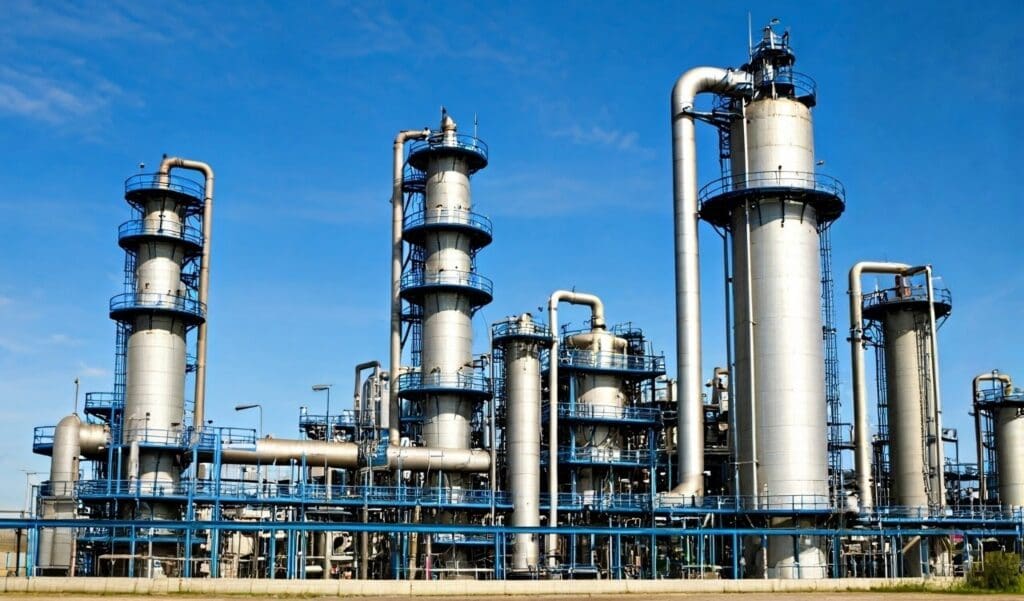 Chemical plant with large storage tanks with Trowel applied linings for chemical containment