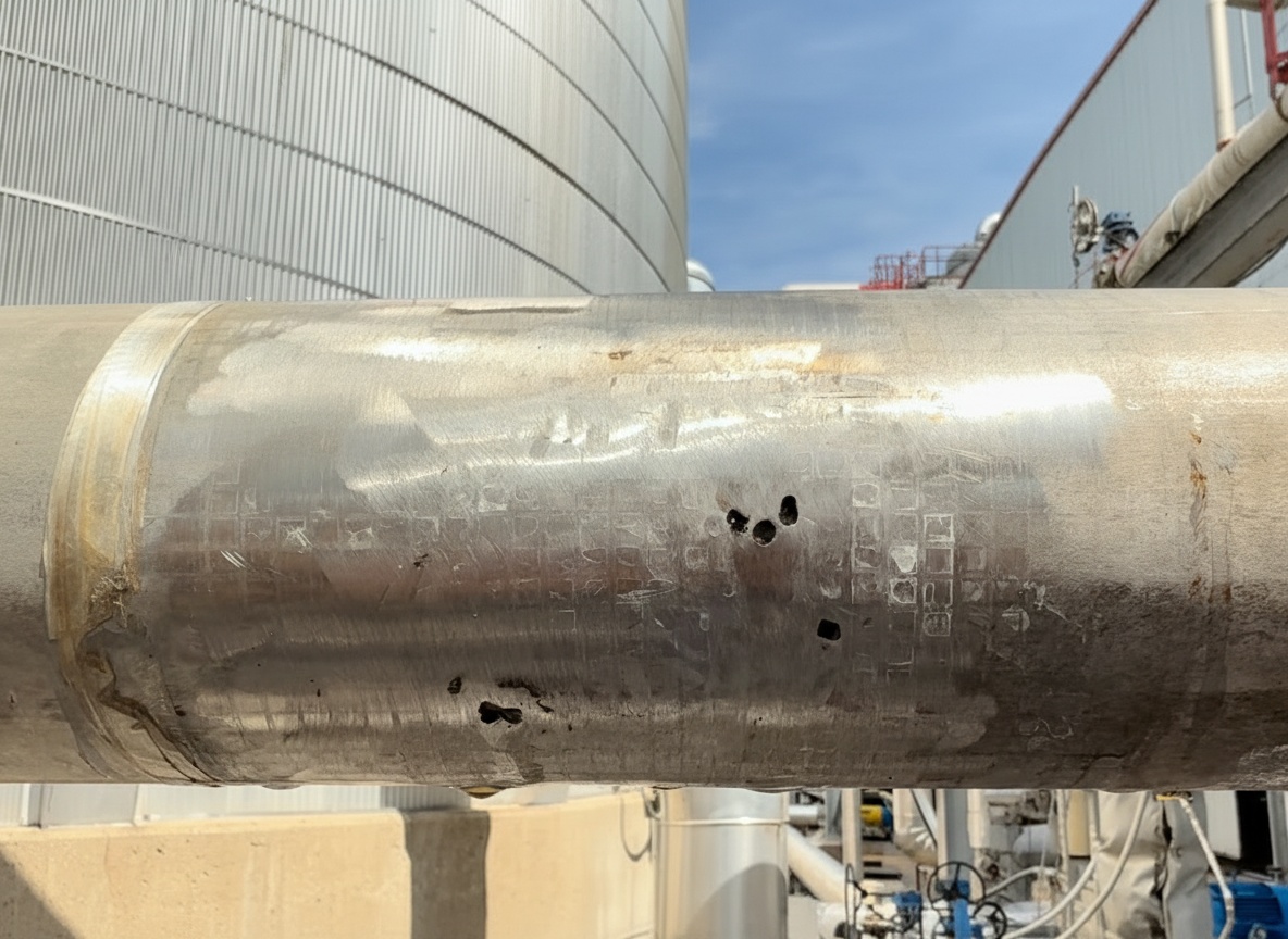 Industrial pipe before composite repair