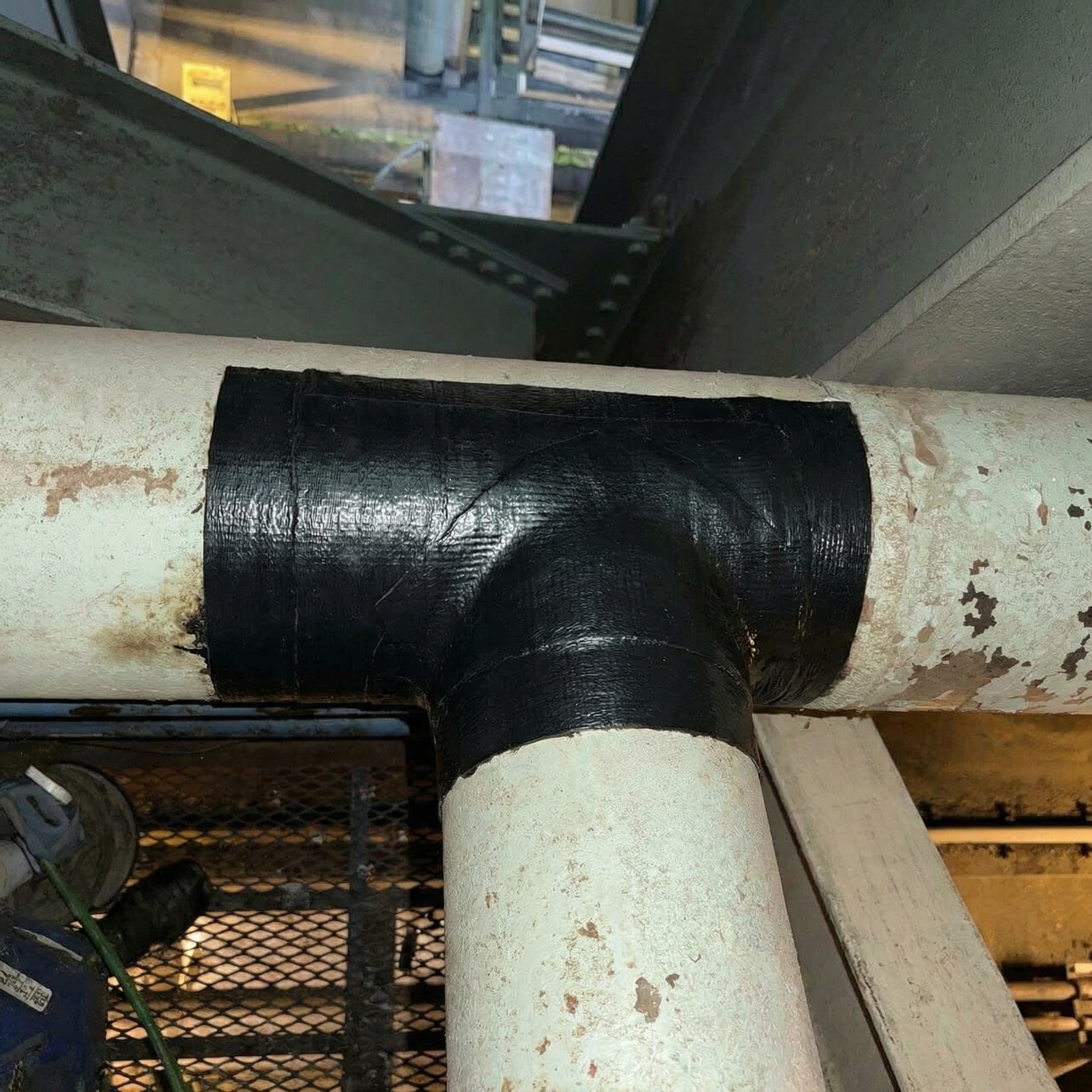 After industrial pipe repair showing restored piping following rehabilitation