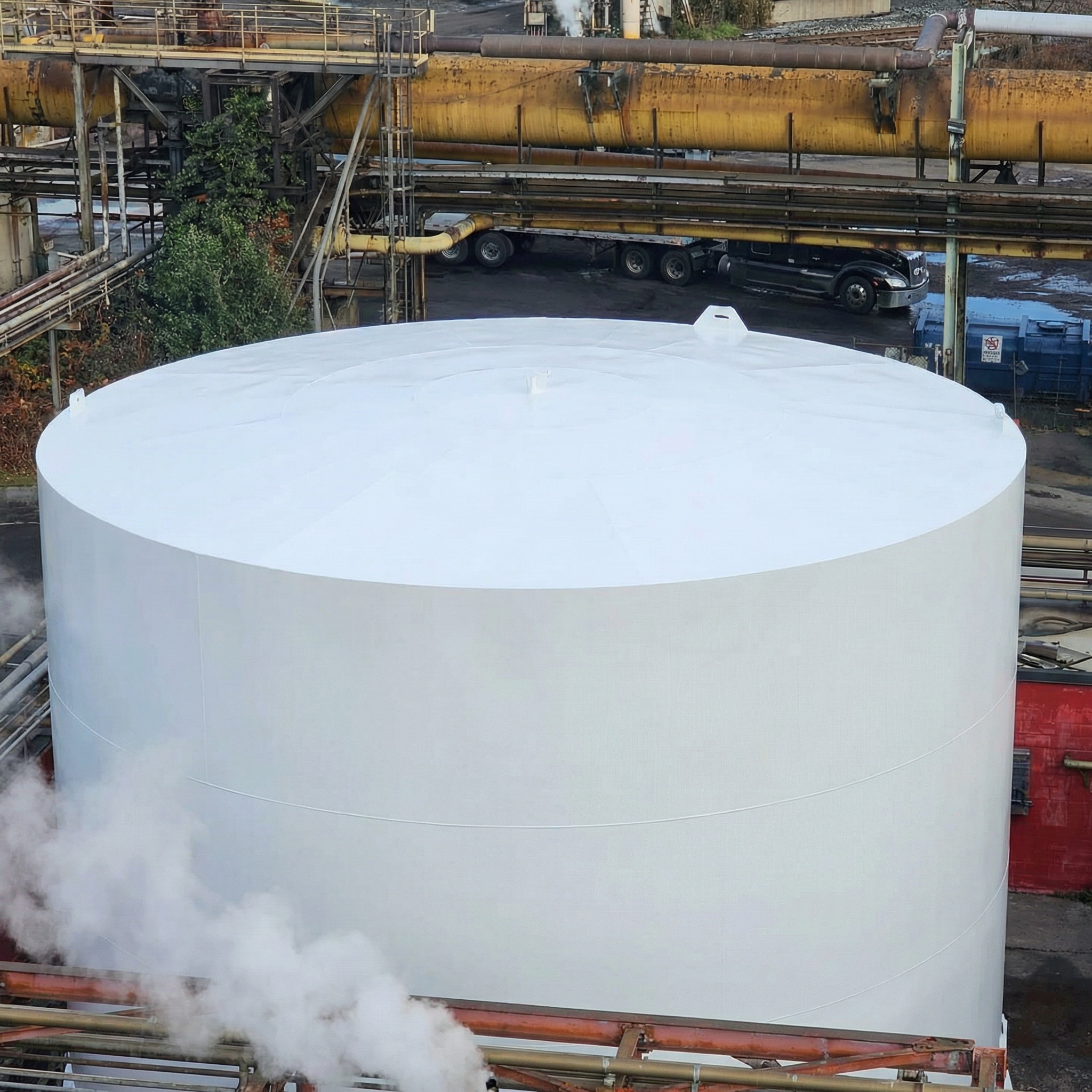 After tank roof repair showing restored industrial tank roof following rehabilitation