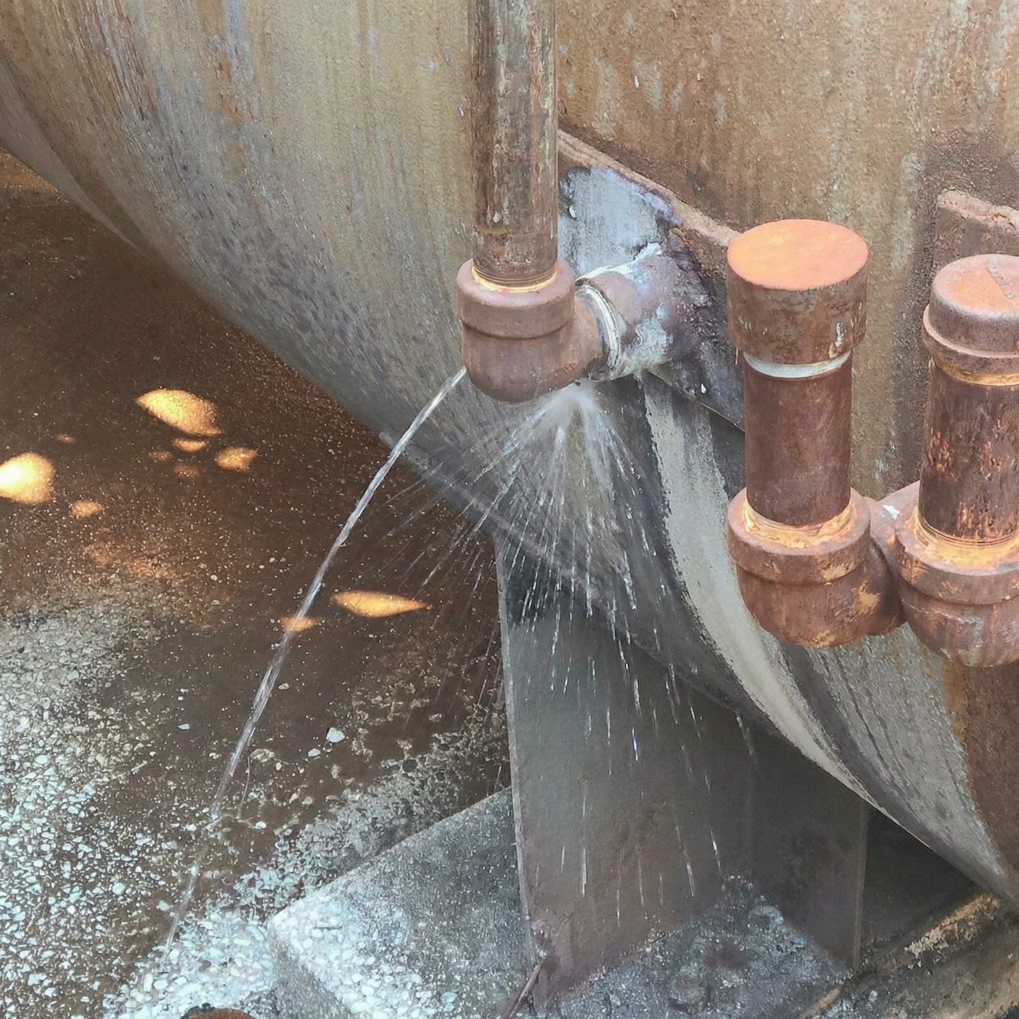 Corroded industrial tank surface before repair showing deterioration prior to rehabilitation