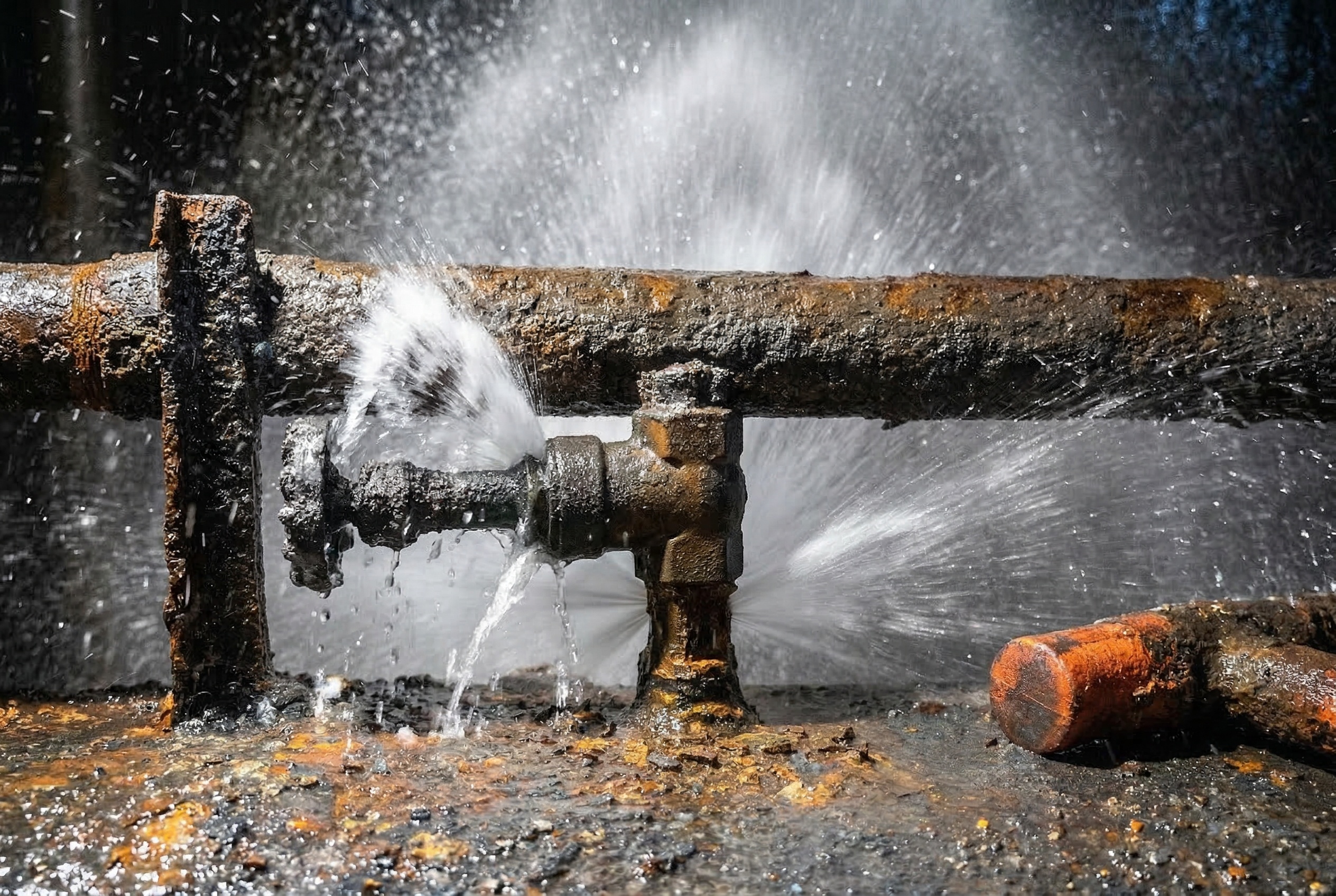 Active industrial leak before repair