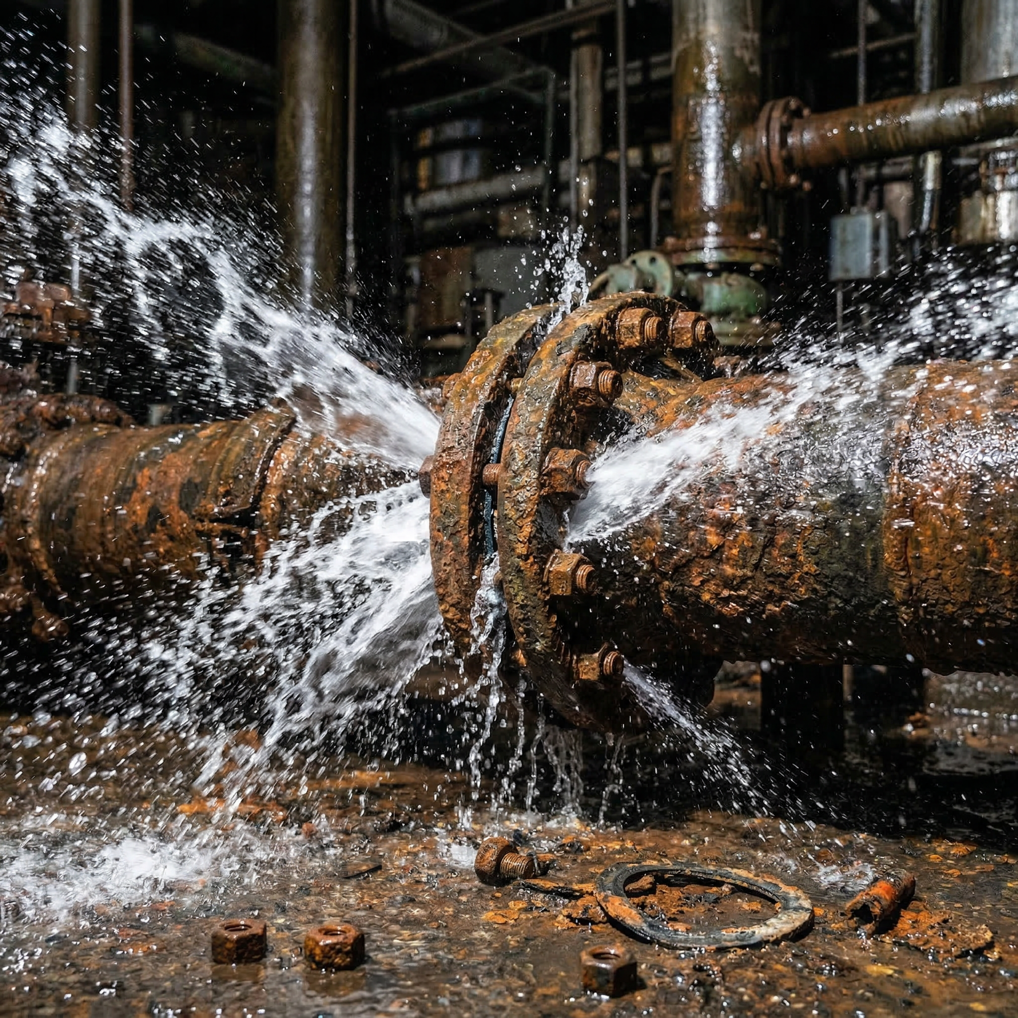 Flange leak on industrial piping system