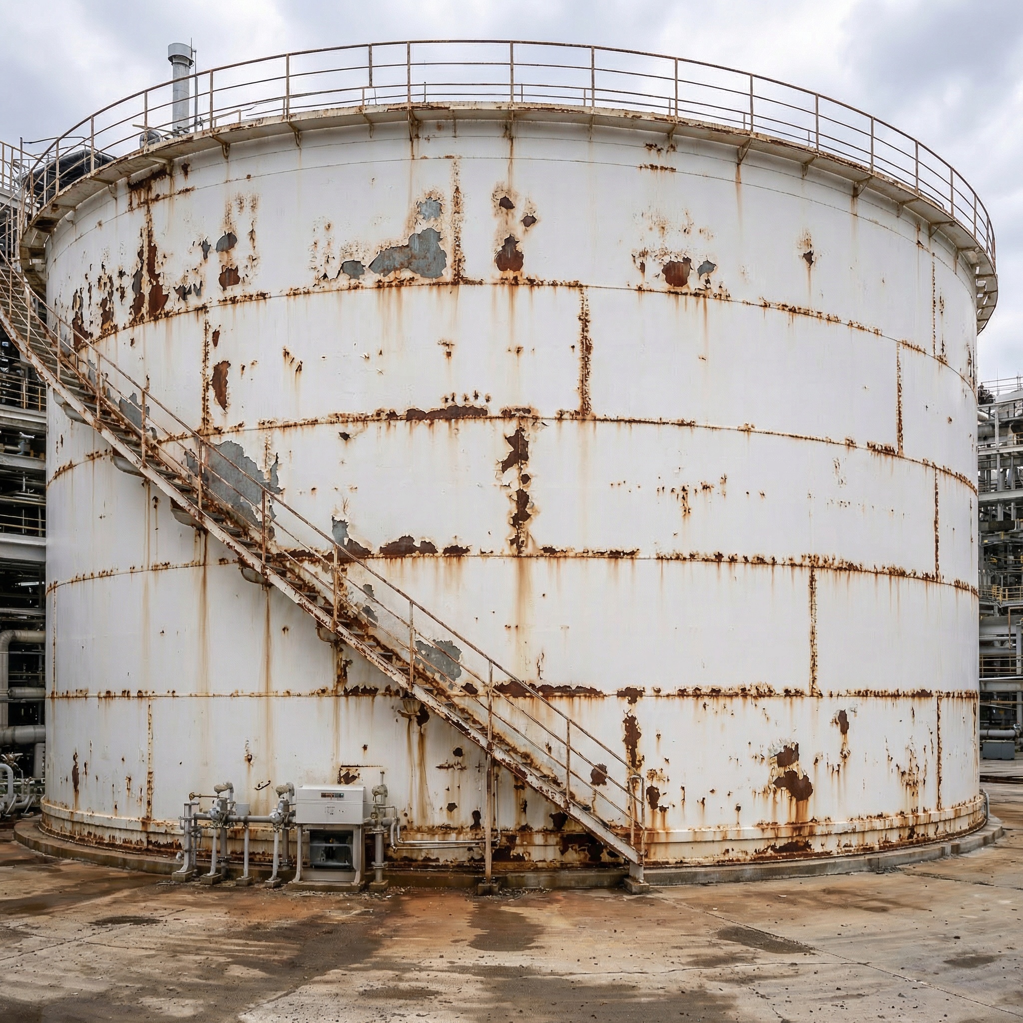 Before industrial tank repair showing deteriorated surface prior to rehabilitation