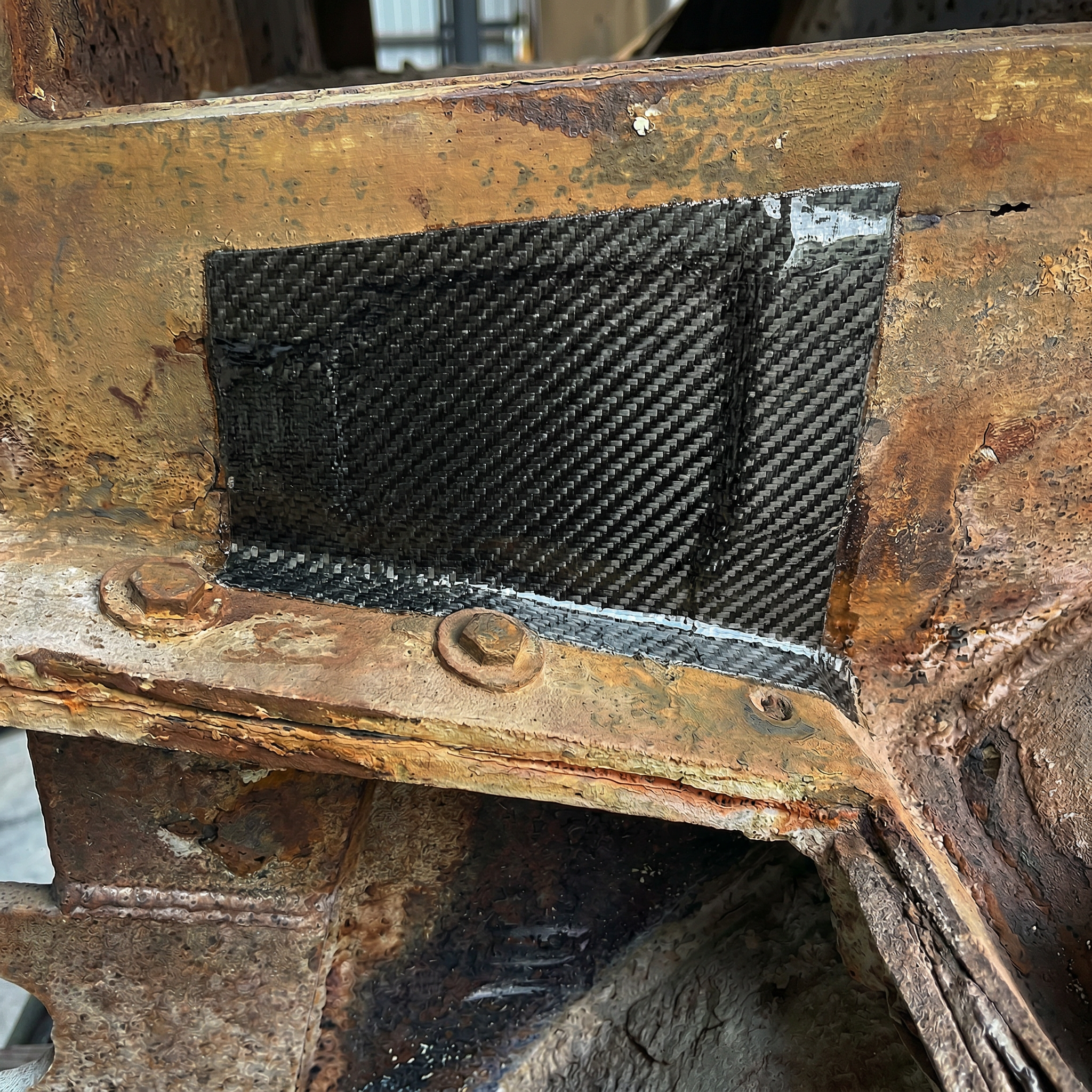 After composite repair showing restored chemical piping system