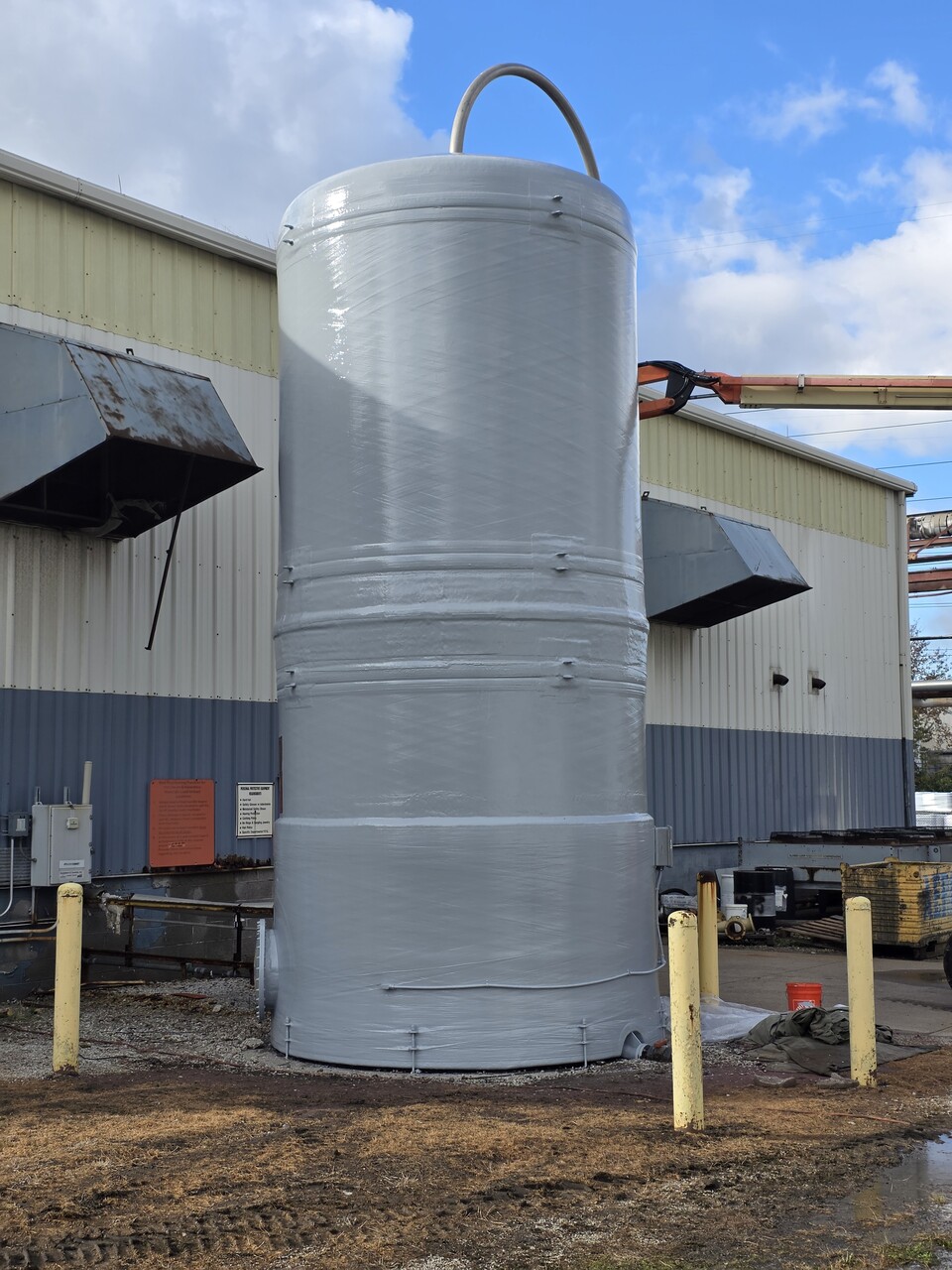 FRP tank after repair showing restored structure and protection