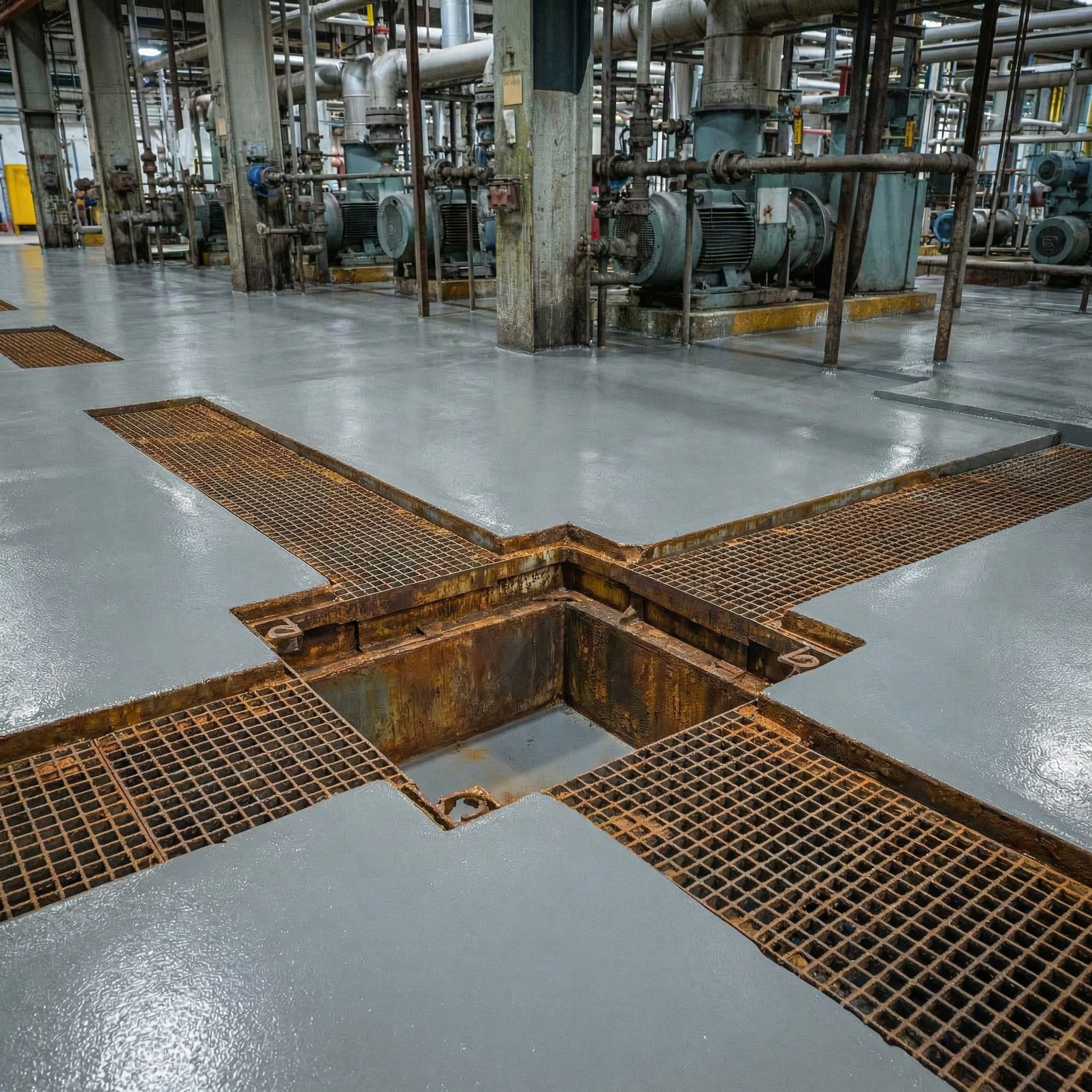 After coated containment structure with grates restored