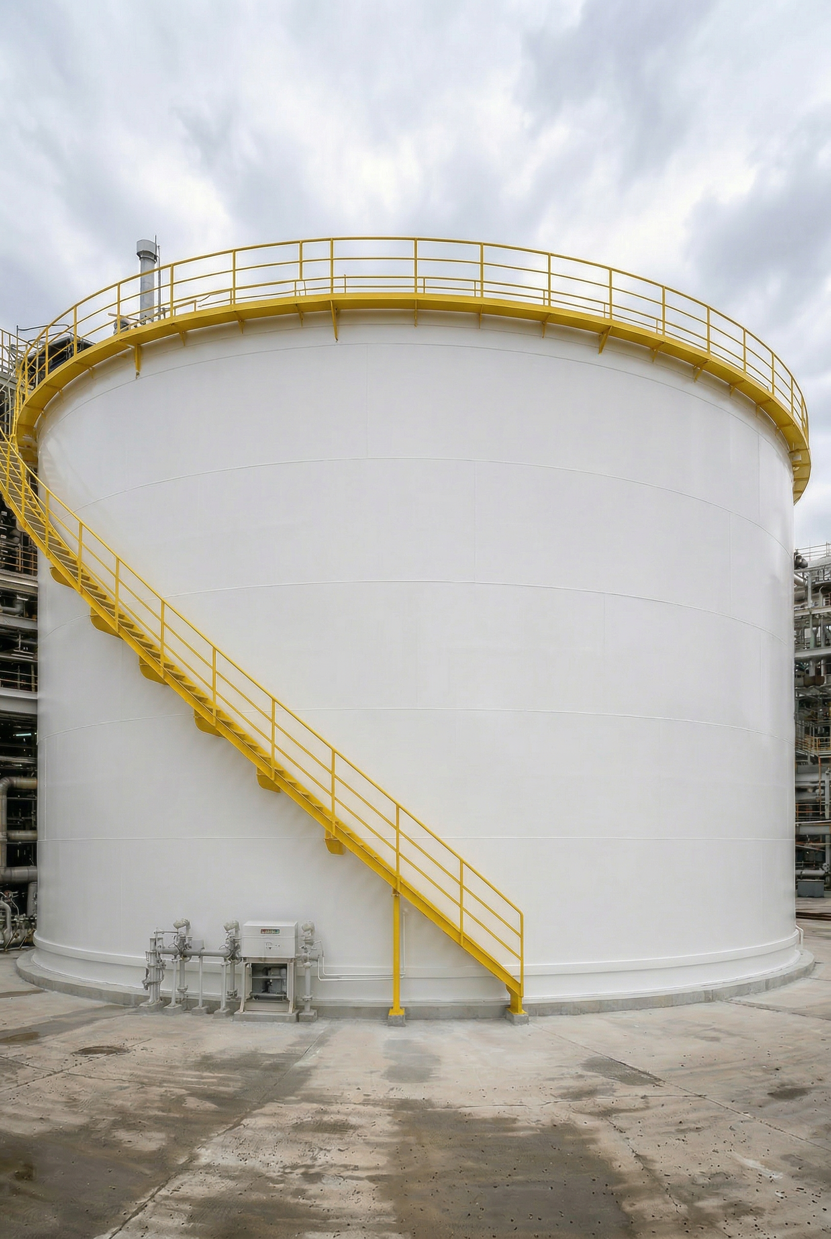 After industrial tank repair showing restored and coated tank surface