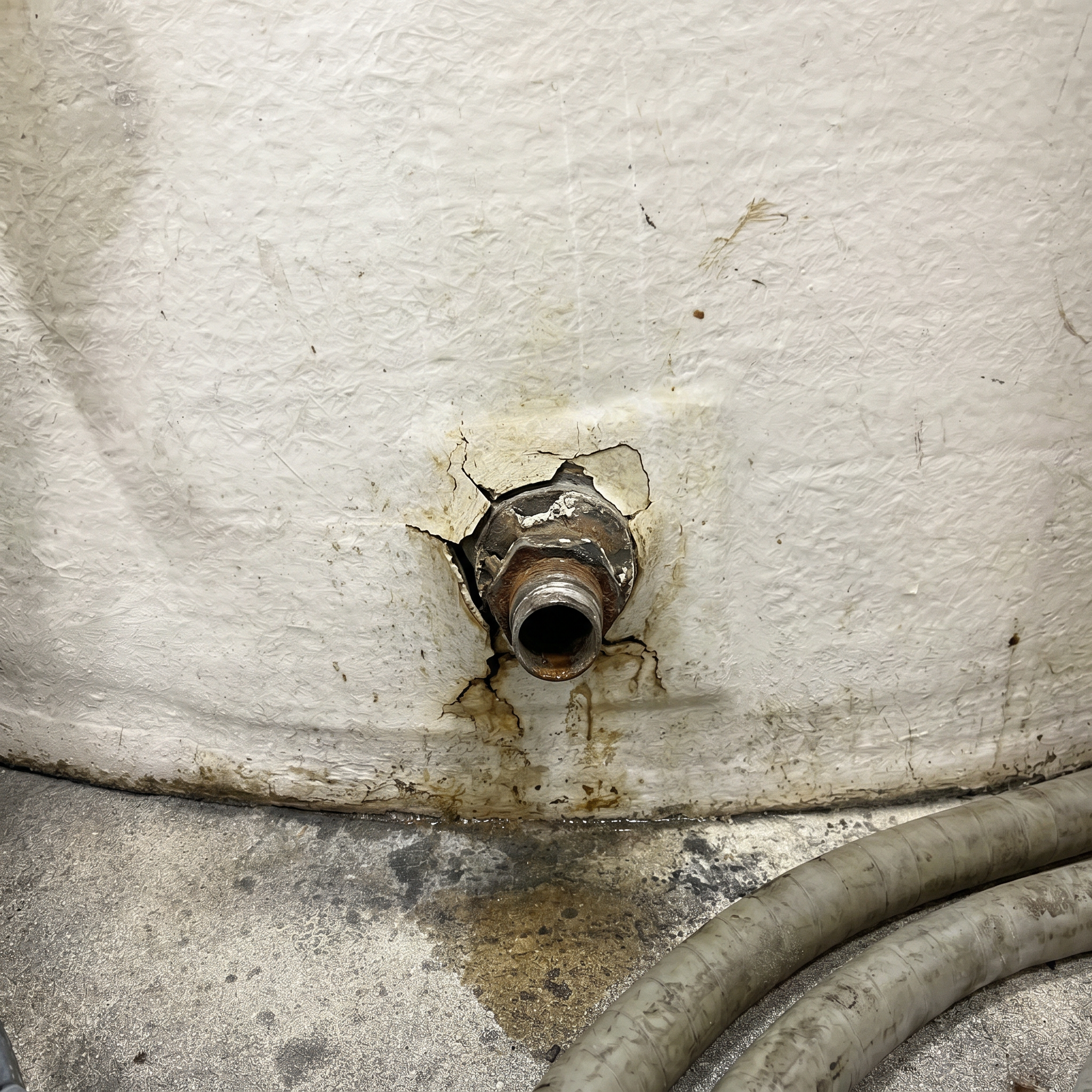 FRP tank before repair showing damage and deterioration